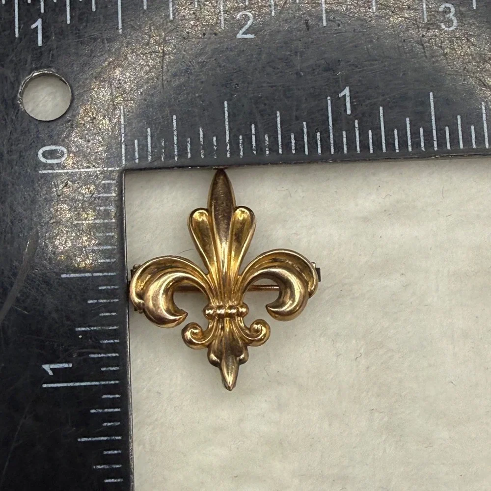 Vintage Gold Filled Watch Chain Brooch Fleur-de-lis